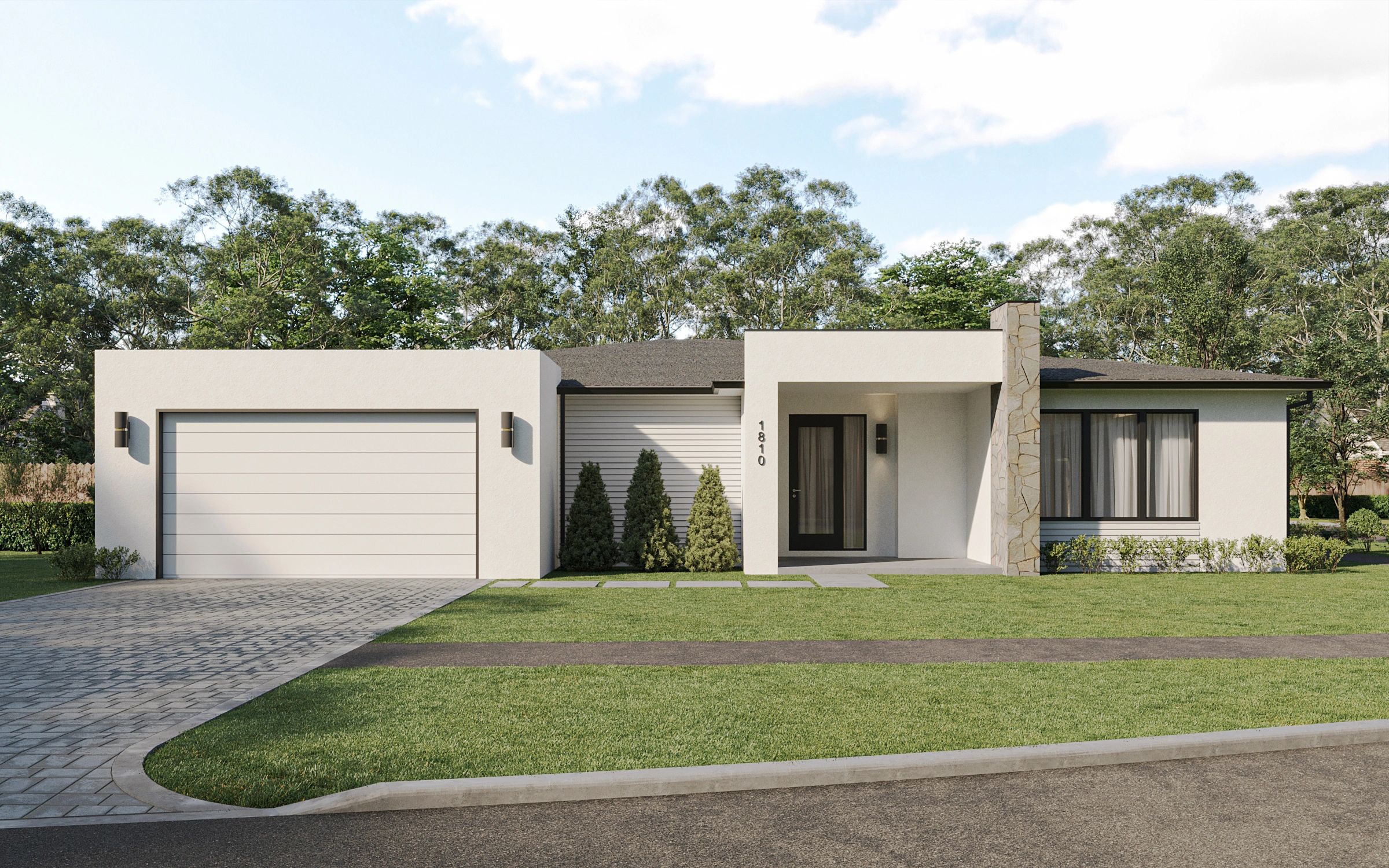 1810 W Erna Dr. Tampa FL 33603 facade rendering.  Beautiful modern home new construction.