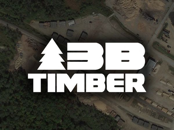 Logo of 3B Timber over an aerial view of a timber yard.
