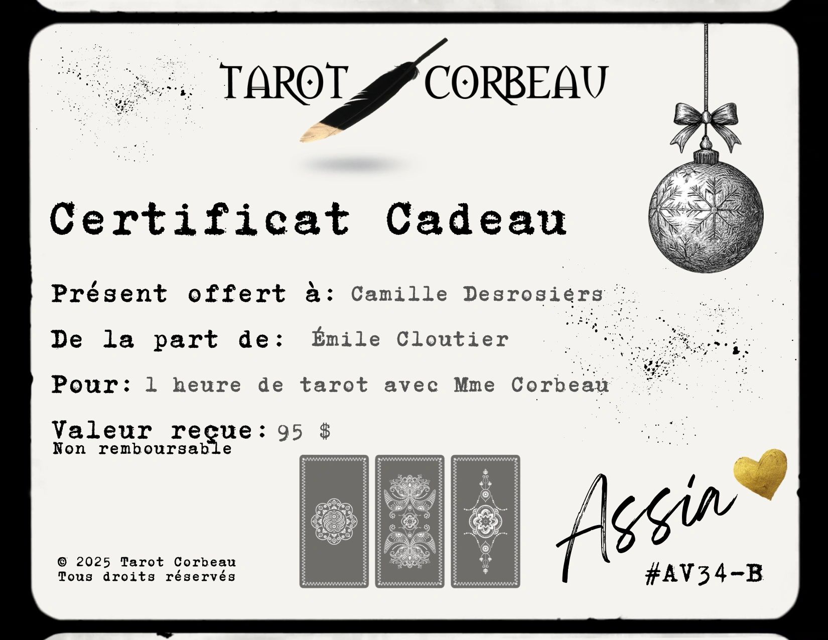 certificat cadeau
tarot corbeau
cadeau noel