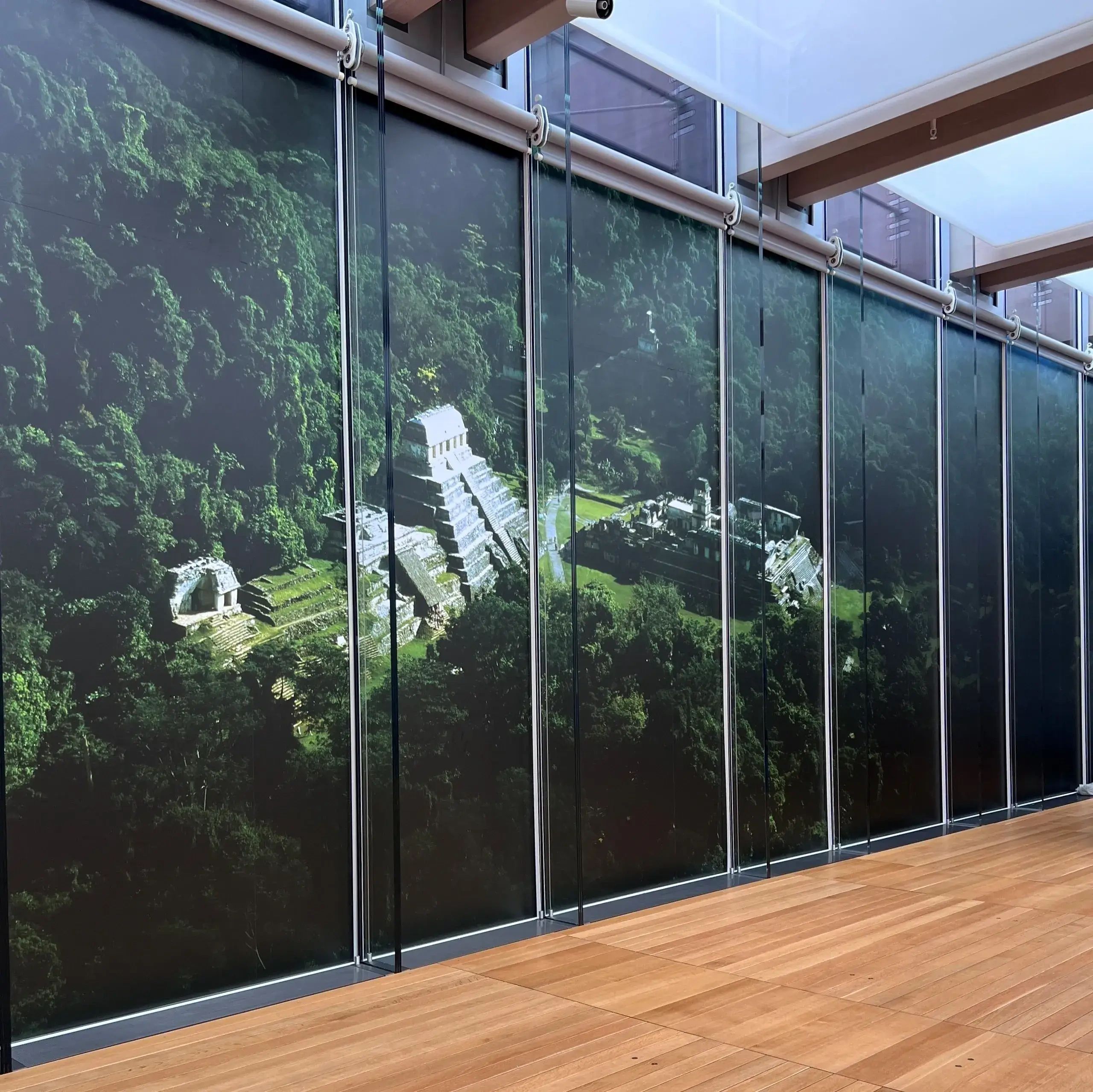 Custom printed window graphics on glass in art museum exhibit