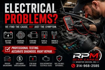 Car electrical diagnostics and repair service advertisement.