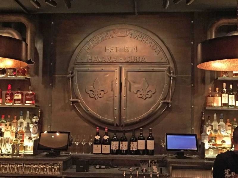 circular decoration behind a bar