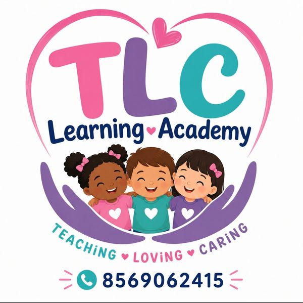 Colorful logo of TLC Learning Academy with diverse children and caring hands.