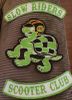 Green scooter rider patch for Slow Riders Scooter Club.