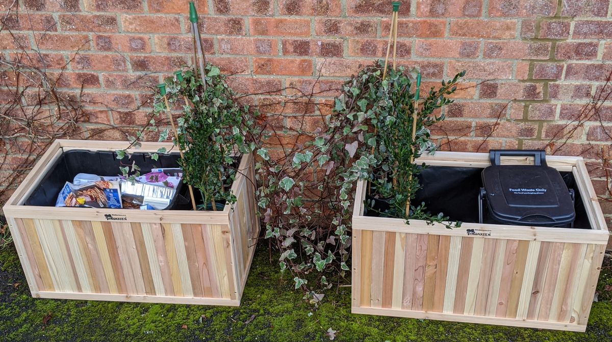 BinGarden Wooden Pair of Planter Boxes 100L each. Bin Garden Flower Planters  store Kerbside Recycle Boxes /