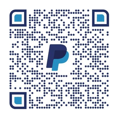 Colorful QR code with PayPal logo in the center.