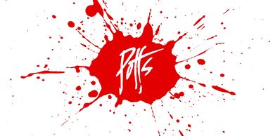 Red paint splatter with stylized "Potts" text in the center on white background.