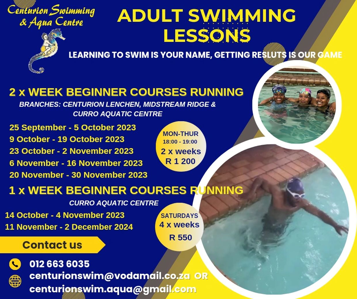 Centurion Swimming & Aqua Adult Swimming Lessons, Beginner Swimming
