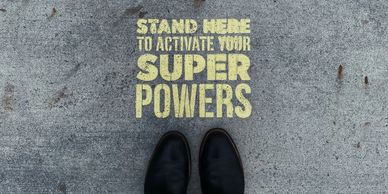 stand here to activate your super powers sign