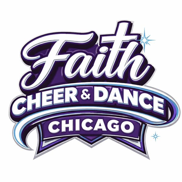 Logo for Faith Cheer &amp; Dance Chicago with bold, dynamic lettering and star accents.
