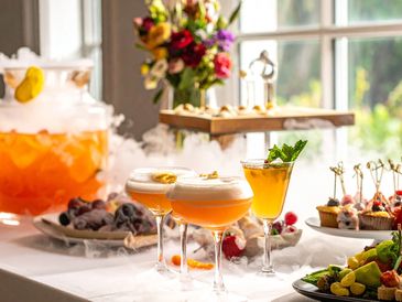 Mocktail Bar and Grazing table with dry ice smoke