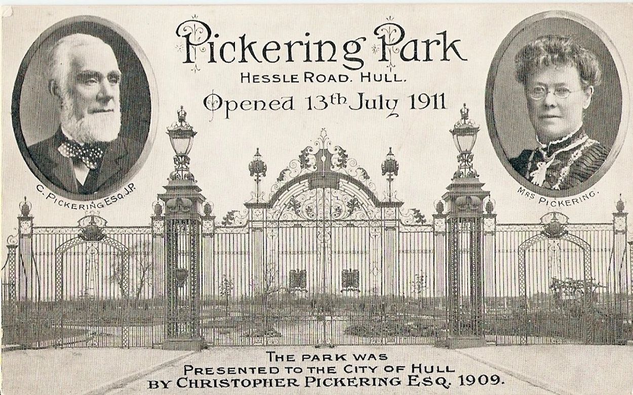 Christopher Pickering and Mrs Pickering with the park gates