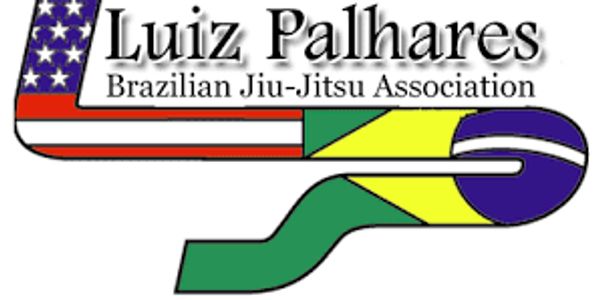 Logo of Luiz Palhares Brazilian Jiu-Jitsu Association with flag elements.