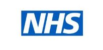The NHS logo in blue and white.
