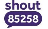 A purple speech bubble with the number 85258 and the word 'shout' above it.