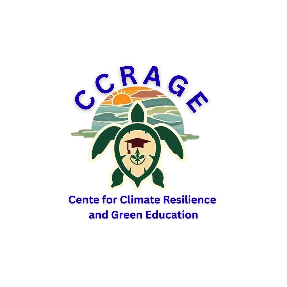 Logo of CCRAGE featuring a turtle with a sunset background and education symbols.