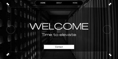 Website welcome page with navigation and contact button.