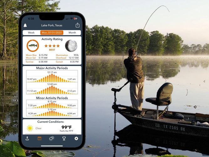 iSolunar Hunting & Fishing Times App provides location-specific solunar forecast data 