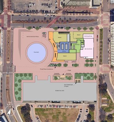 Top-down architectural floor plan of a public building.