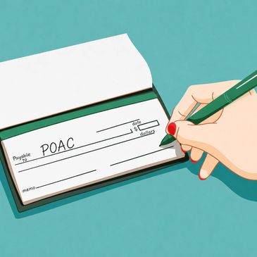 Hand writing a check payable to POAC.