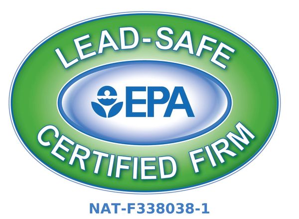 EPA Lead-Safe Certified Firm logo with certification number.