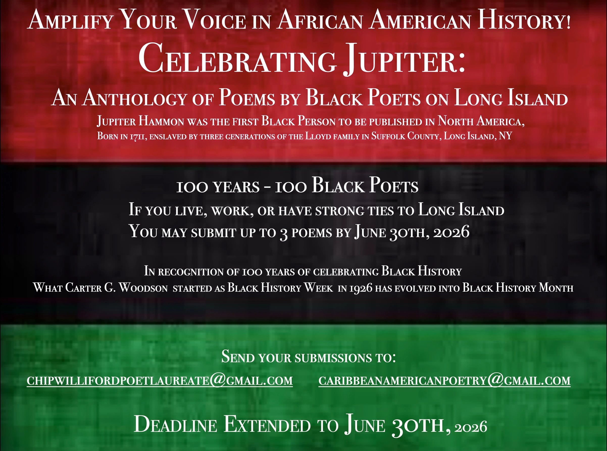Celebrating Jupiter: Anthology of Black poets on Long Island with submissions open till June 30, 2026.