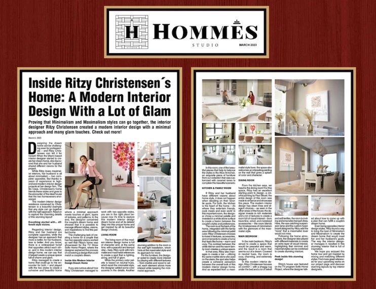 Magazine spread showcasing Ritzy Christensen's modern glam interior design.