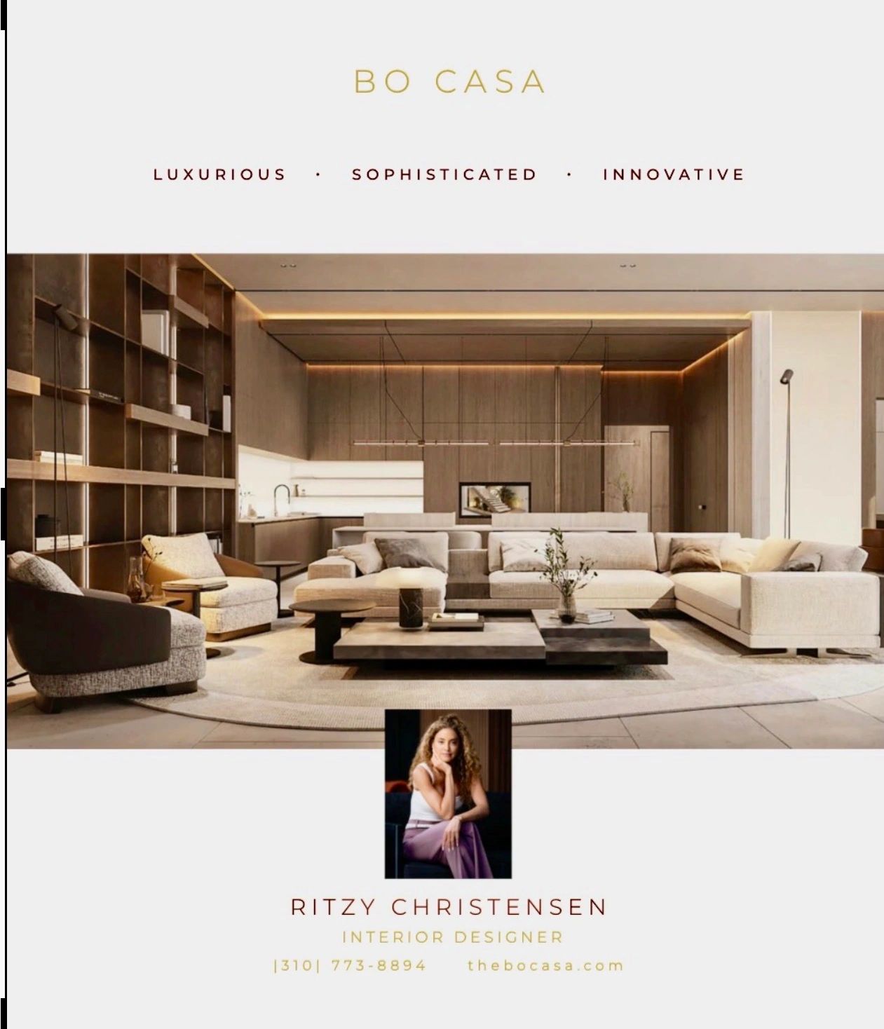 Modern living room designed by Ritzy Christensen, showcasing luxury and sophistication.