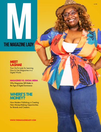 Cover of The Magazine Lady featuring Lashae in colorful attire.