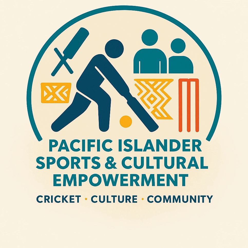 Logo for Pacific Islander Sports &amp; Cultural Empowerment featuring cricket and cultural symbols.