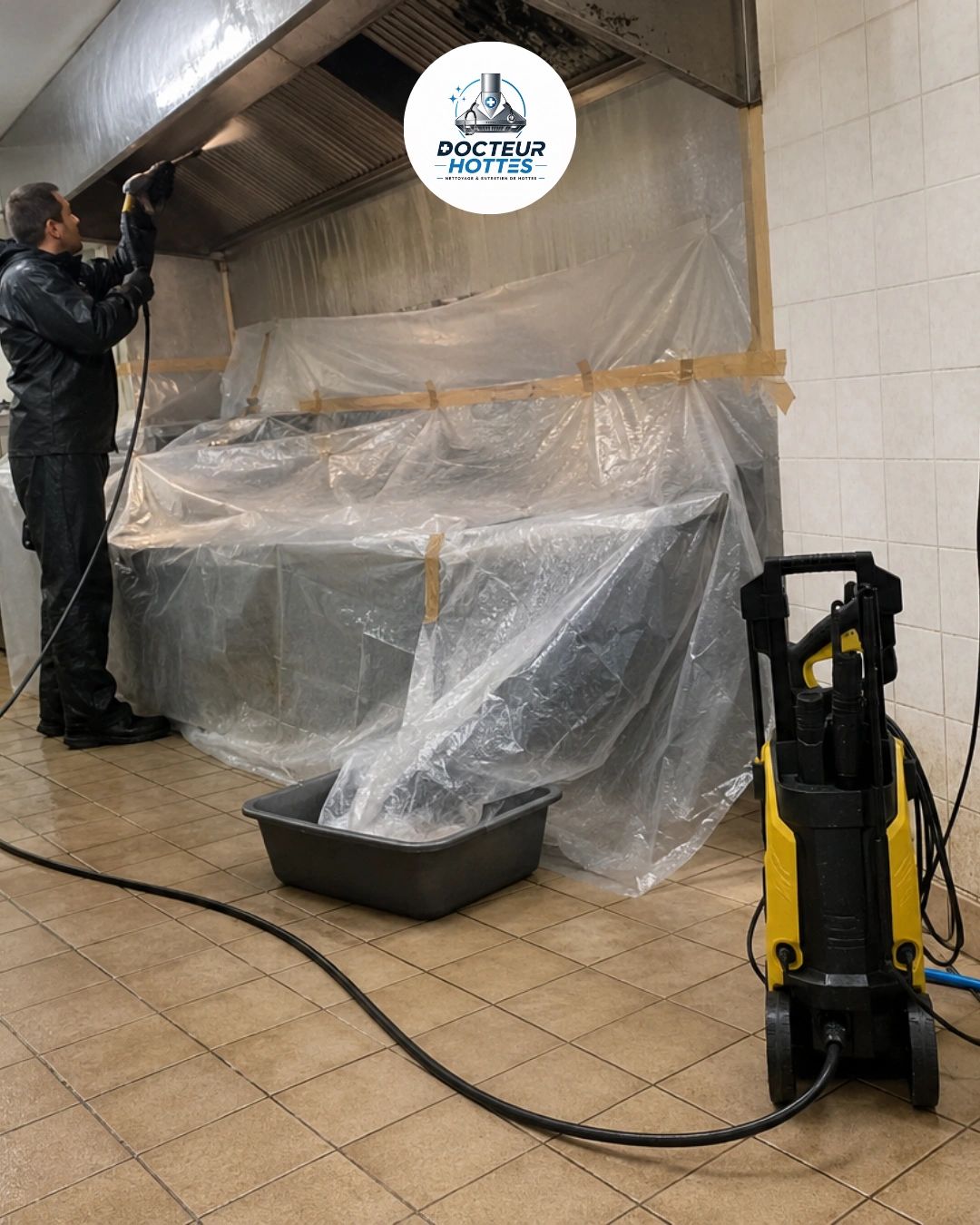 Cuisine professionnelle protégée pour une intervention de nettoyage