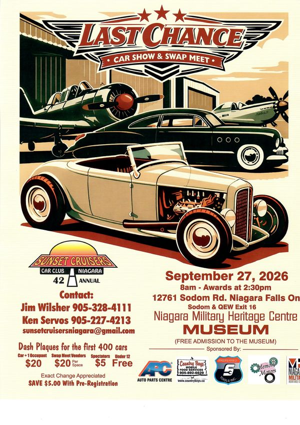 Poster for Last Chance Car Show &amp; Swap Meet on Sept 27, 2026