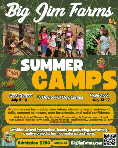 Big Jim Farms summer camps for middle and high school students with hands-on farm activities.