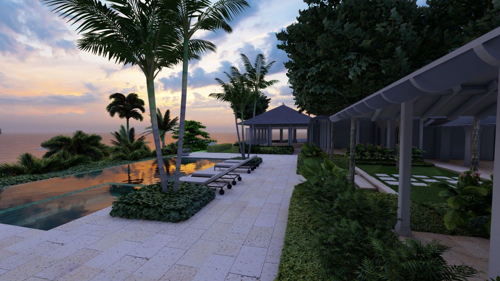 infinity pool with tropial plants