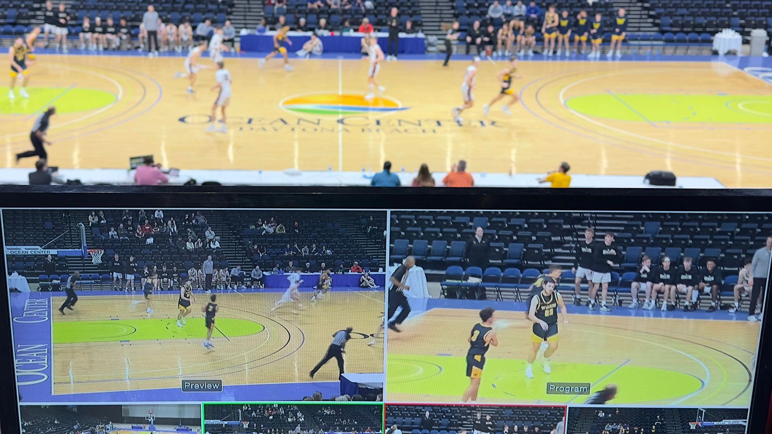 basketball game being livestreamed from the ocean center of Daytona Beach Florida