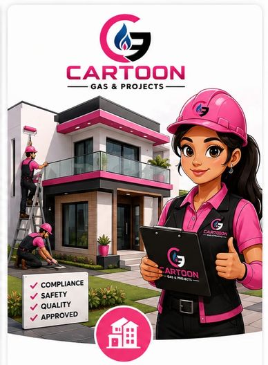 Cartoon Gas &amp; Projects with safety and quality focus.