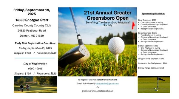 22nd Annual Greater Greensboro Open Golf Tournament
September 19, 2025
10:00 a.m. Shotgun Start