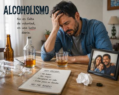 Hombre luchando contra el alcoholismo, mostrando determinación y esperanza.