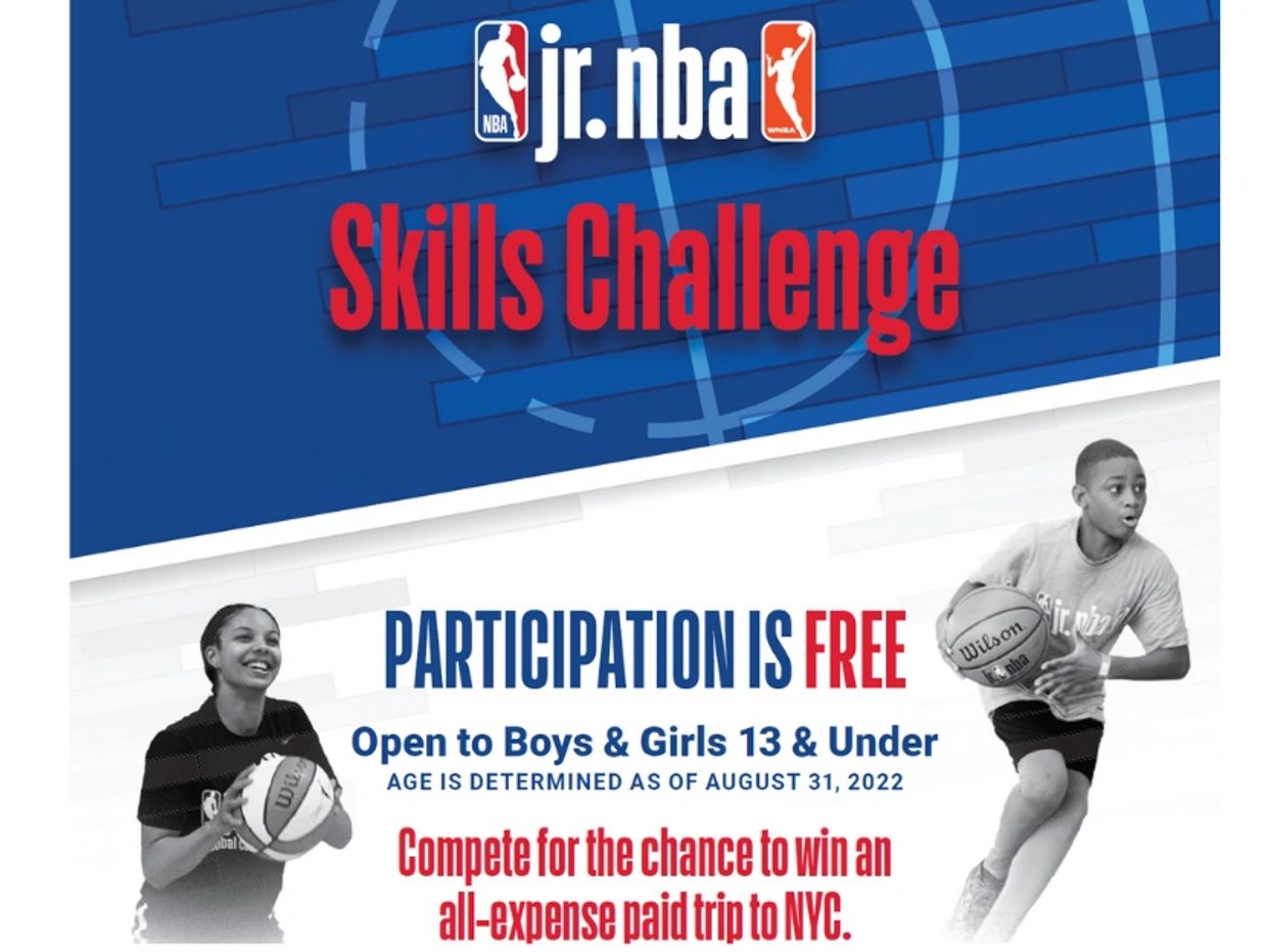 Jr. NBA Skills Challenge open to boys and girls 13 and under with free participation.