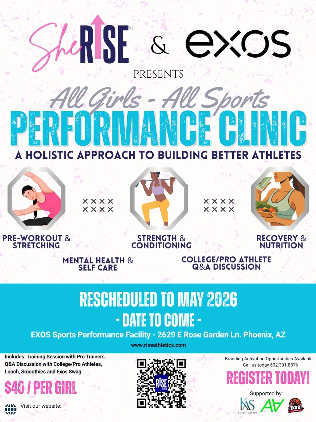 Flyer for a girls' sports performance clinic focusing on holistic athlete development.