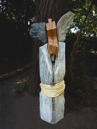 Tomas Oliva, Monumental Sculpture Prometheus 2011 Granite-stoneware and rope, Mercer Island, WA, USA