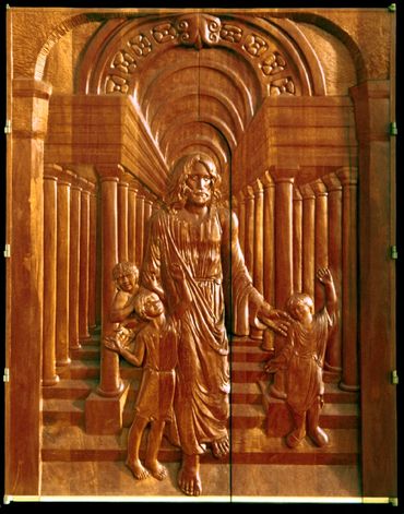 Cuban Sculptor Tomas Oliva, monumental sculpture, Saint Andrews Church Doors "Christ is the Way." 