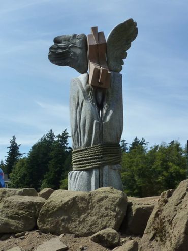 Tomas Oliva, Monumental Sculpture Prometheus 2011 Granite-stoneware and rope, Mercer Island, WA, USA