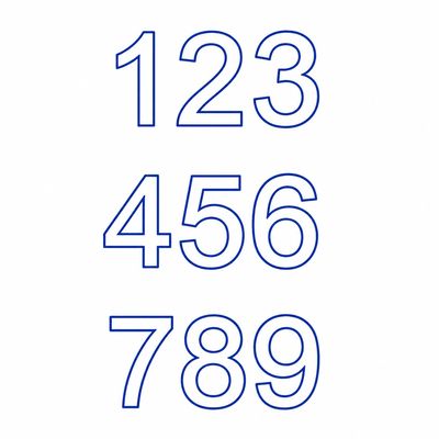 Blue outlined numbers from 1 to 9 arranged in three rows.