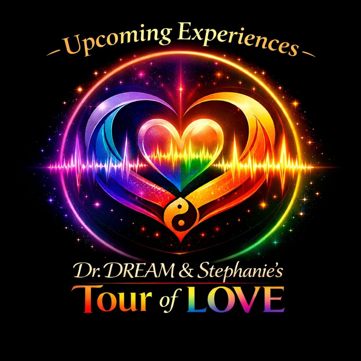 Colorful heart and wave design promoting Dr. Dream &amp; Stephanie's Tour of Love.
