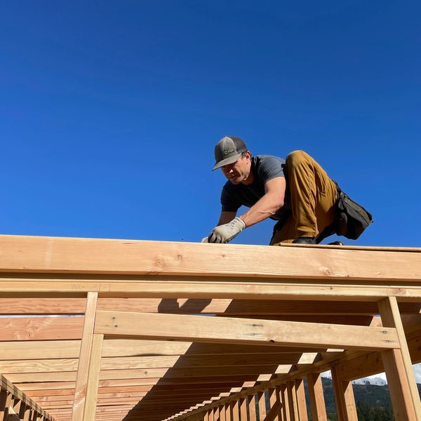 Roof framing of a tiny house build in Washington.