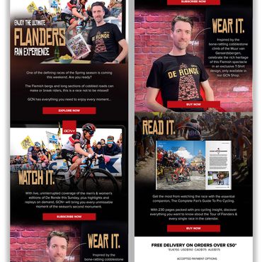 Two vertical strips displaying an email design