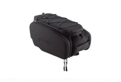 Black rectangular storage bag with zipper and elastic cord.