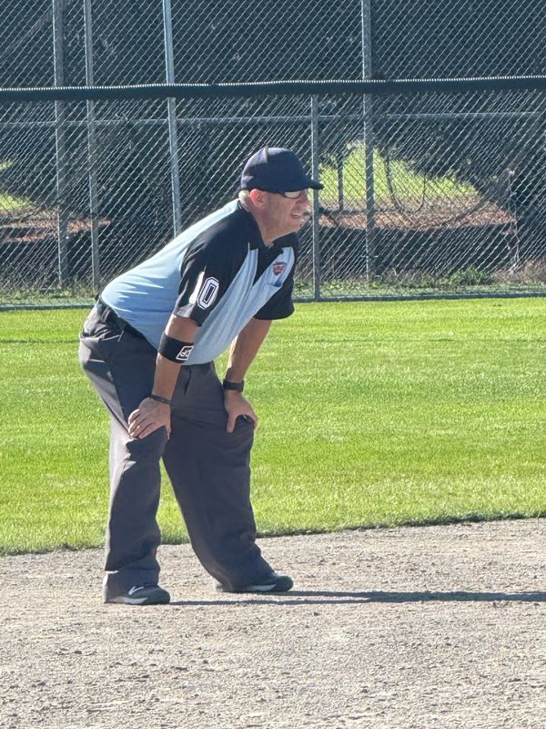 Umpire in a baseball field attentively watching the game.