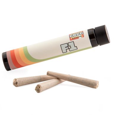 Pre-rolled cannabis joints with a container.
